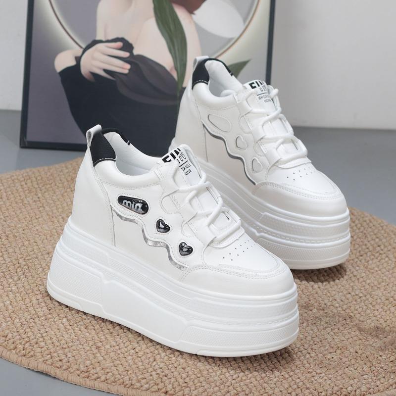 Fashion 10CM Genuine Leather Comfy Breathable Hidden Heel Flats Skate Board Platform Wedge Sneakers Vulcanized Chunky Shoes