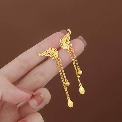 Antike goldene Handwerkskunst hohl geschnitzte Schmetterlingsohrringe für Damen Hohe Qualität Luxus Hochzeit Quastenohrring Verlobungsschmuck
