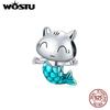 WOSTU 925 Sterling Silver Mermaid Tail Bear Cat Charm Bead Pendant Fit Original Bracelet Necklace For Women Jewelry CQC2132