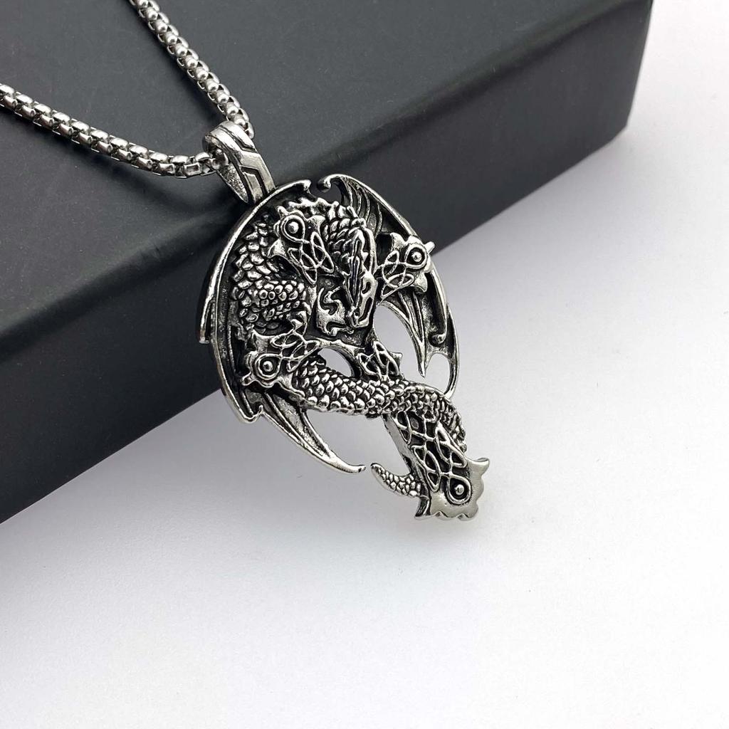 Skull Dragon Pendant, Retro Titanium Steel Necklace Sweater Chain Accessories
