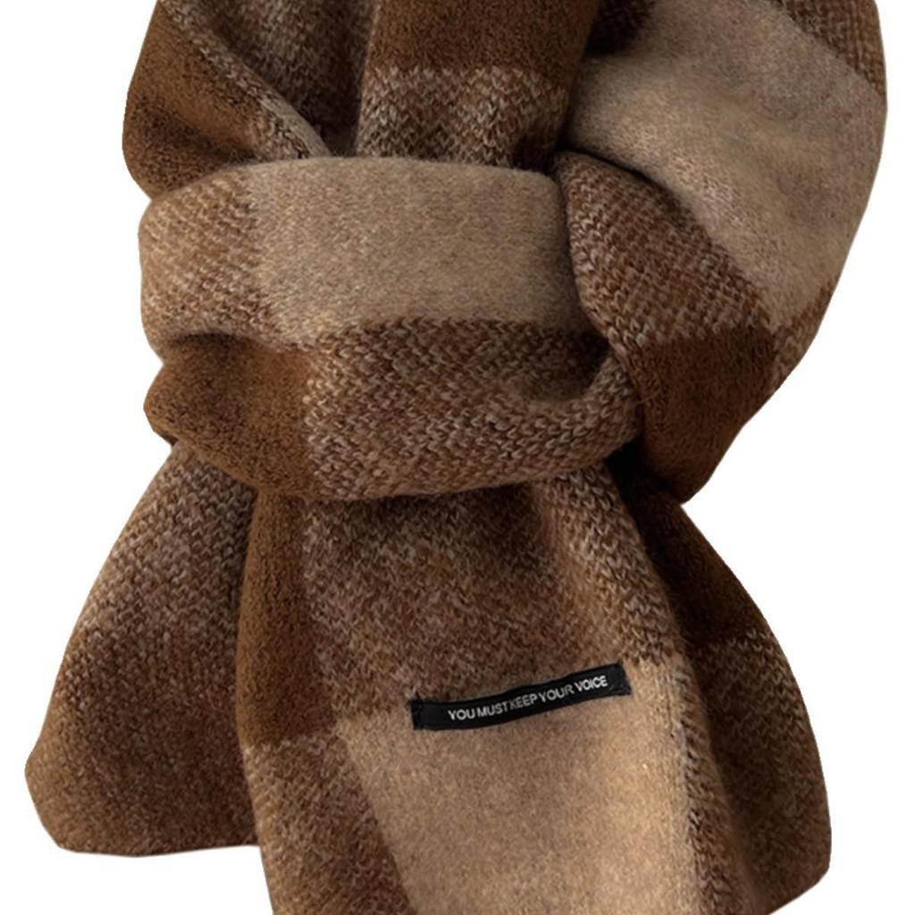 Women's Korean Style Wool Blend Camel Plaid Scarf - Versatile, Warm, High-End Gift