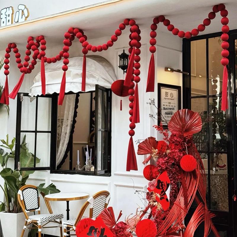 Festive Wine Red Velvet Pendant for New Year & Spring Festival Decorations