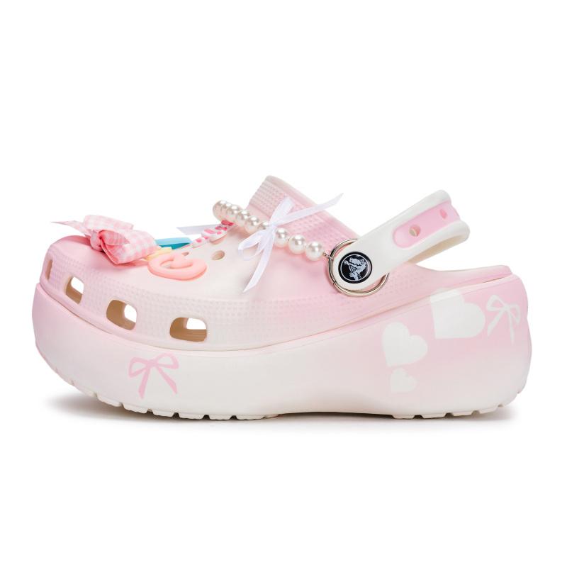 Crocs Classic Platform Clog 811 Made Heartbeat Moment Special Shoe Case Bow Detachable Accessories Hole Shoes Women's White Pink