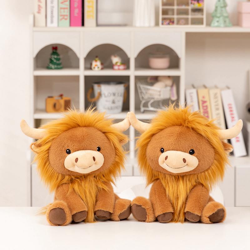 Kawaii Yak Plush Cute Toy Doll Fuzzy Highland Cattle Soft Stuffed Pillow For Animal Lovers Present