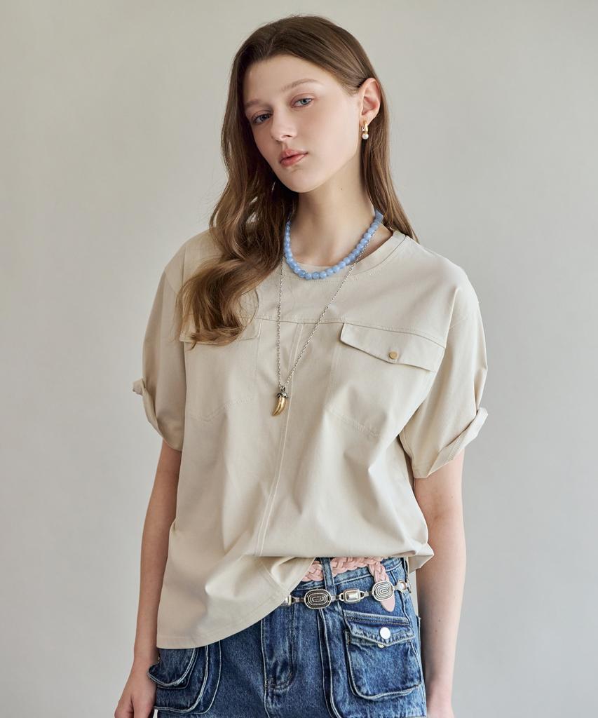MAXZA Flap Pocket Back Tuck Loose Fit T-Shirt