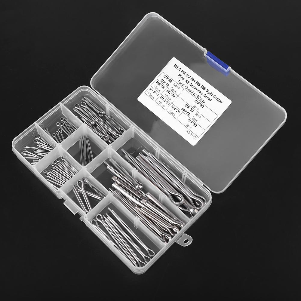 90pcs 11 Kinds M1.5 M2 M3 M4 M5 M6 Split Cotter Pins Assortment with Case