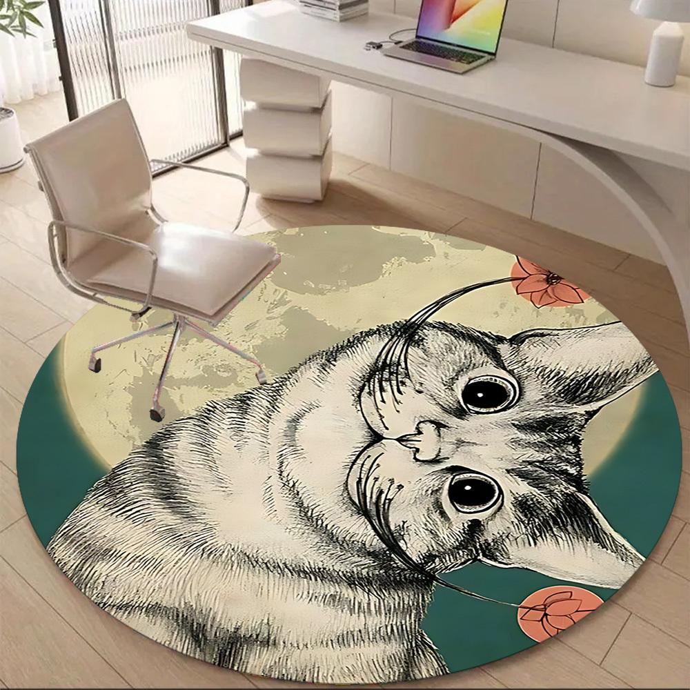 1PC Moonlit Whiskers Office Round Area Rug, Mat Suitable ForOffice, Under Office Chairs Bedroom Living Room Home Decor, Room Deco