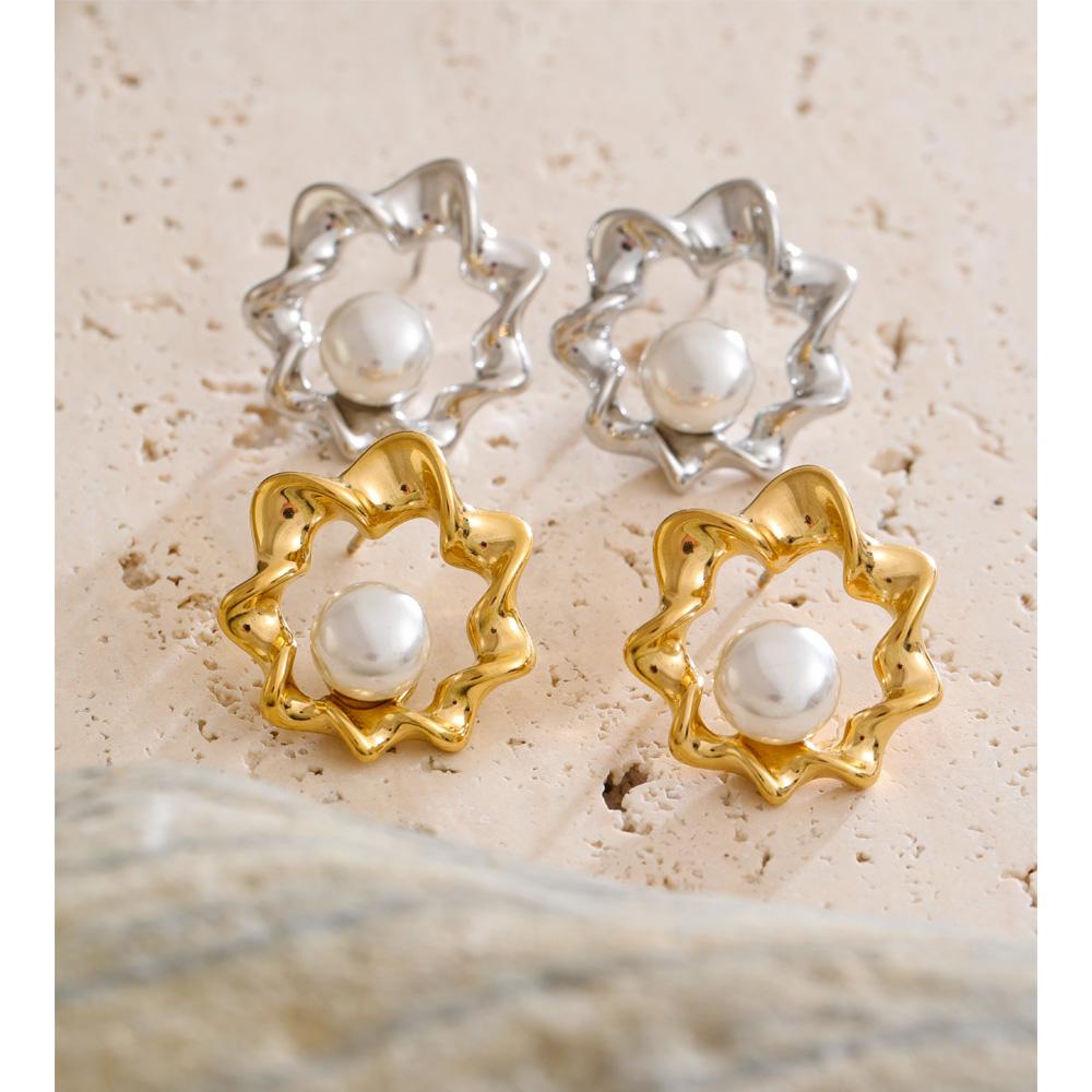Eetit Fashion Stainless Steel Simulated Pearls Flower Stud Earrings for Women Waterproof Trending Ear Daily Jewelry