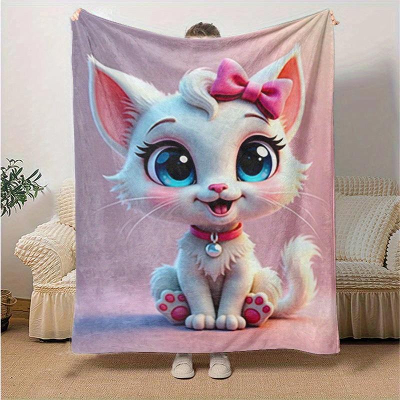1pc Cute Cartoon Cat, Cartoon Blanket, for Decorating Your Own Sofa and Living Room, Super Soft Flannel, for All Season Use, Bed, Couch, Off