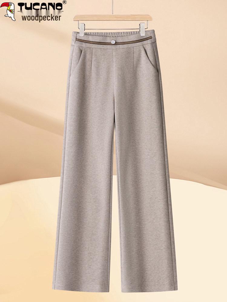 Woodpecker Women's High-End Woolen Wide-Leg Pants - Autumn/Winter Collection, High-Waist, Soft Straight-Leg, Casual Long Pants