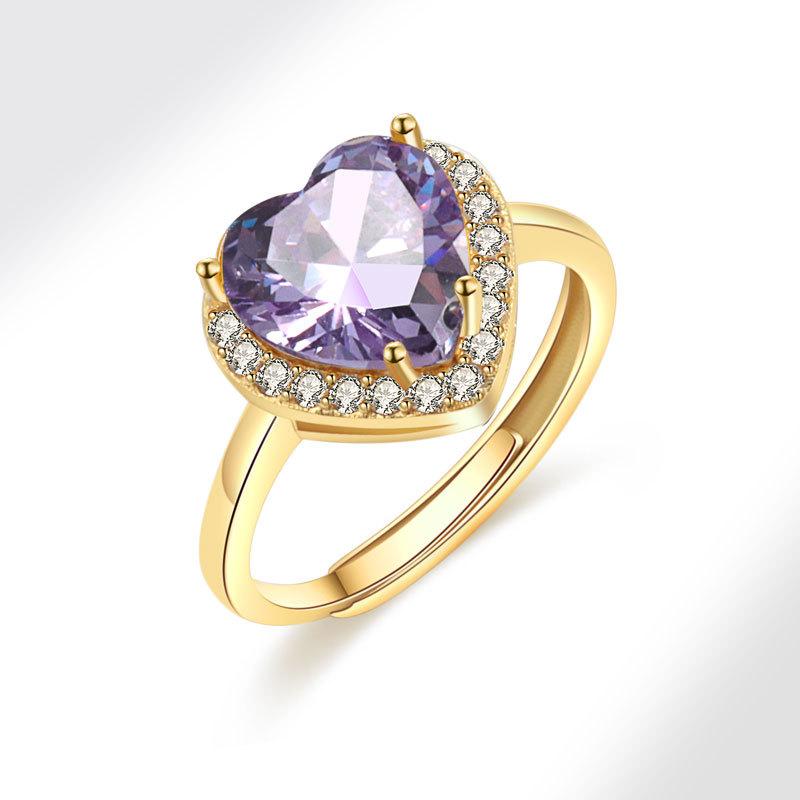 Pink Heart Shaped Ring Full Zircon Adjustable Open Index Finger Ring Romantic Colorful Gemstone Jewelry For Women
