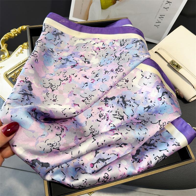 New Floral Print Shawl Square Scarf for Women Soft Satin Wraps Neckerchief Female Hair Bands Ribbon Headband Bandana