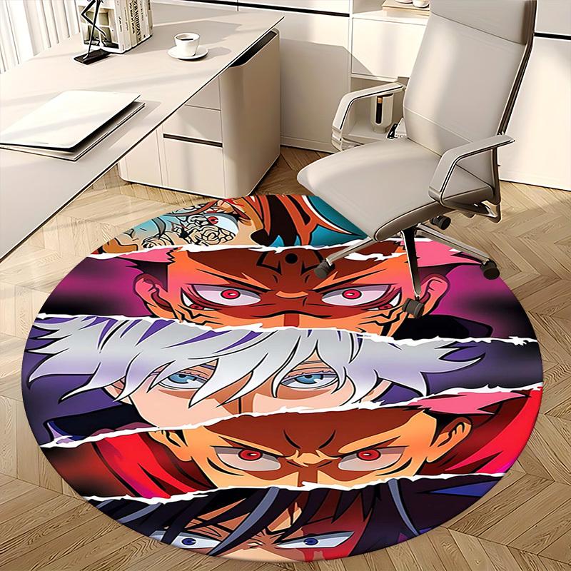 1pc Anime Cartoon Design Round Carpet Office Chair Mat, NonSlip Rug for Home Decor, Living Room