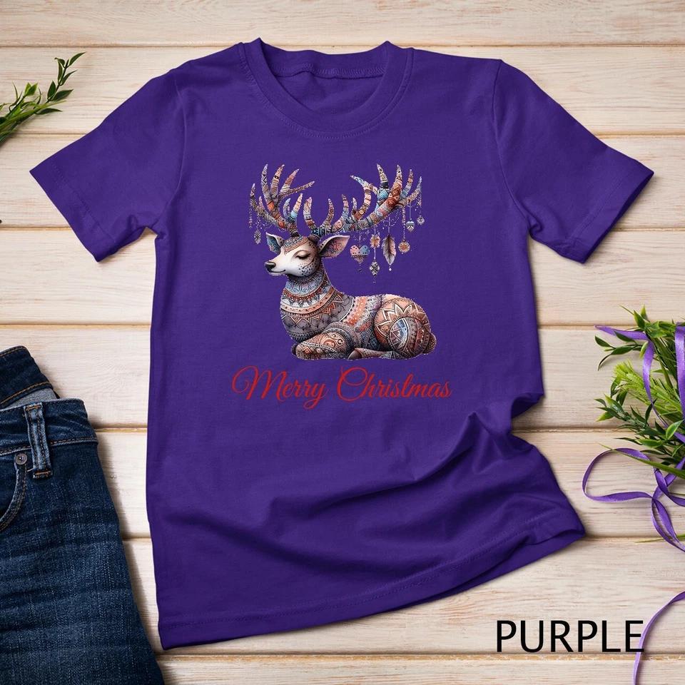Vibrant Boho Reindeer Christmas Graphic Funny Christmas Shirt Unisex T-shirt 6 M