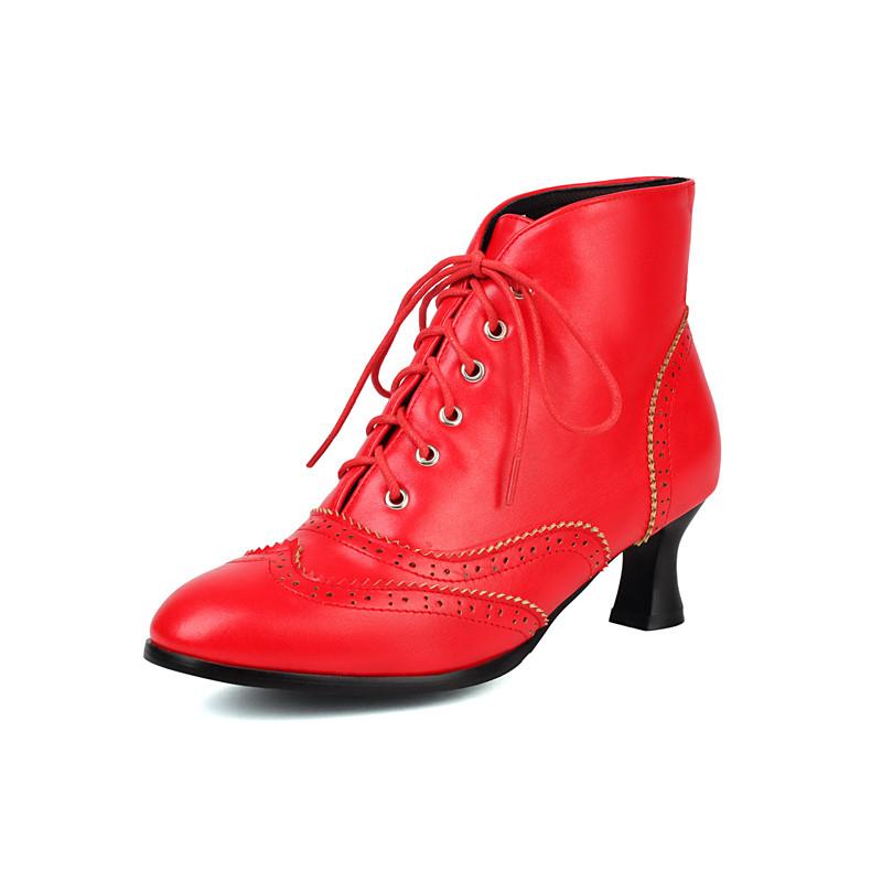 

Женские короткие ботинки на высоком каблуке осень и зима новые гравированные ретро британский стиль большой размер на шнуровке короткие ботинки 43 красный
