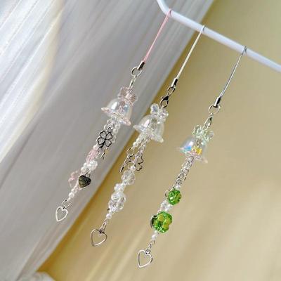 Cute Phone Charms Trendy Jellyfish Four-Leaf Clover Mobile Phone Chain Lanyard Keychain Bag Decoration Pendant Card Book Chain