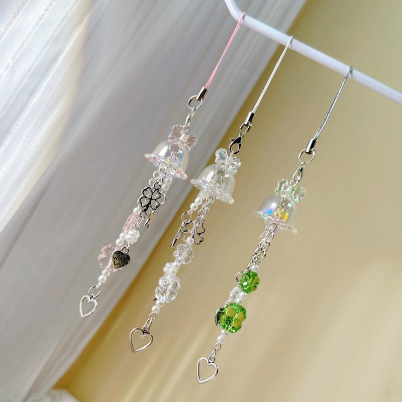 Pingentes de Celular Fofos Tendência Água-Viva Trevo de Quatro Folhas Corrente para Celular Cordão Chaveiro Decoração de Bolsa Pingente Corrente para Livro de Cartas