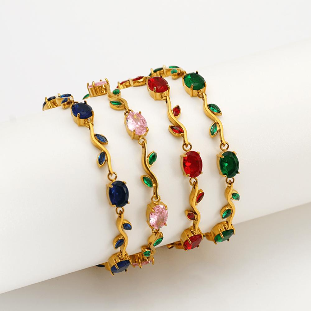French retro style branches and leaves colored gold bracelet oval vine curve niche light luxury commuter hand jewelry
