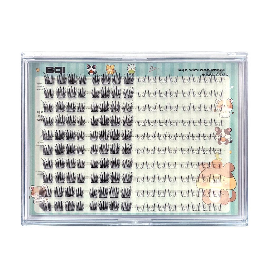 BQI Glue-Free Black Peach Blossom Manga Style Natural Curl False Eyelashes for Women