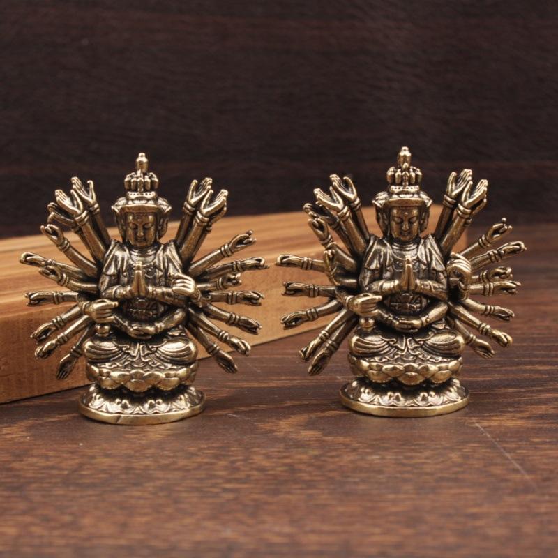 1 ks Avalokitešvara Guanyin oltářní soška Retro mosazná Tisíceruká Bódhisattva Buddha soška Domácí chrámová dekorace Buddhistický dárek