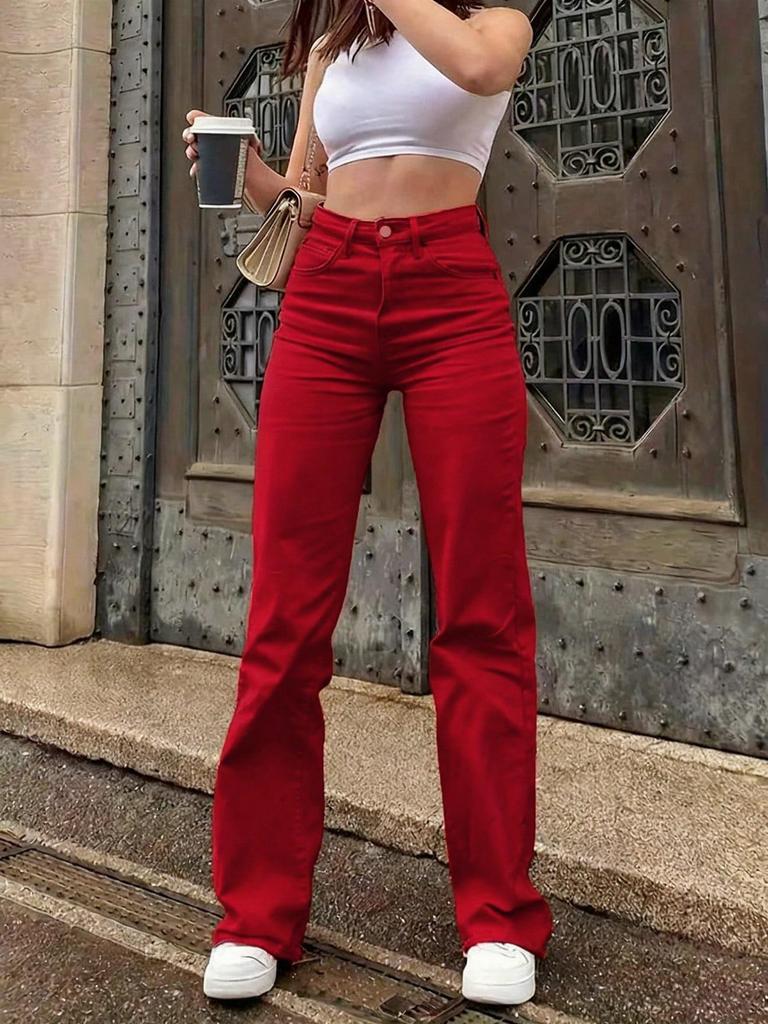 2025 Women's Solid Color Straight-Leg Casual Jeans