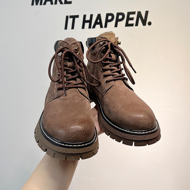 Martin Boots Men's Mid-top Leather Shoes British Style Short Boots Autumn Retro Tooling Mountaineering Boots Men's Outdoor 6000-A