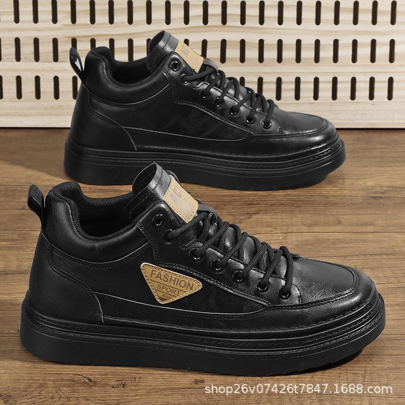 Men's Shoes Autumn British Style Men's High-top Leather Shoes Medium-top Short Boots 2024 Autumn and Winter Martin Boots Men's Casual