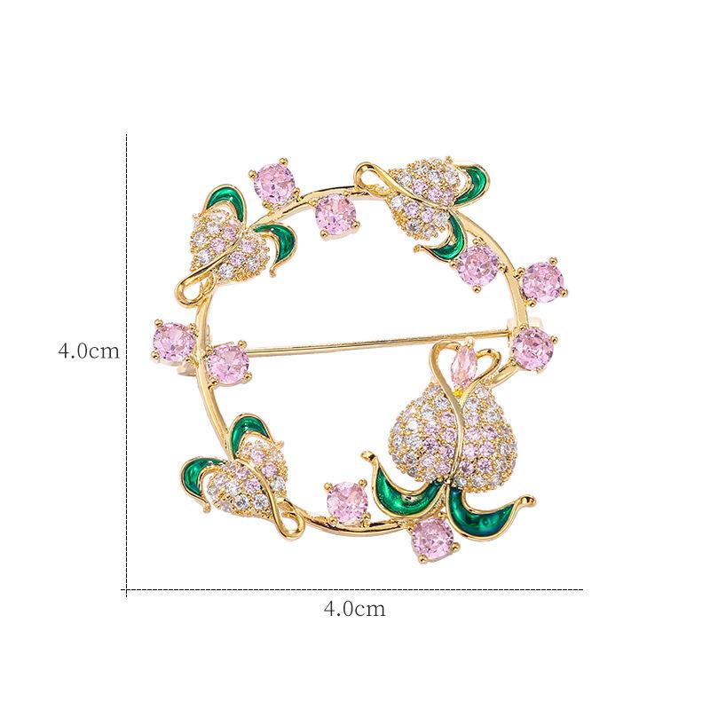 High-end Flower Gold-plated Pink Zirconium Brooch, New Suit Coat Accessories, Micro-inlaid Zircon Brooch, Versatile Temperament