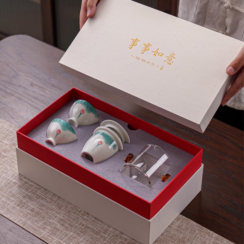 

Hand-painted Lotus Ceramic Gongfu Tea Set