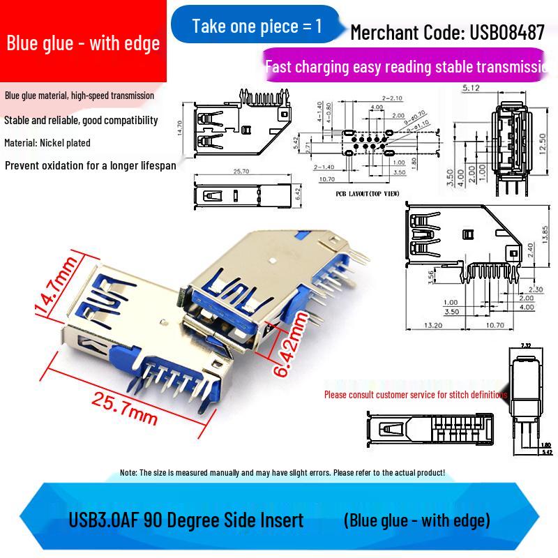 USB 3.0 Type A Male To Female 90/180 Degree and Type B Female Square Port Connector