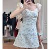 Summer sweet traces temperament thin girl dress pure desire new French square neck floral waist skirt