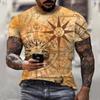 Summer Retro Compass T-shirt Men's 3D Printed T-shirt Fashionable Street Harajuku T-shirt Short Sleeved Oversized Top Men's Clothing