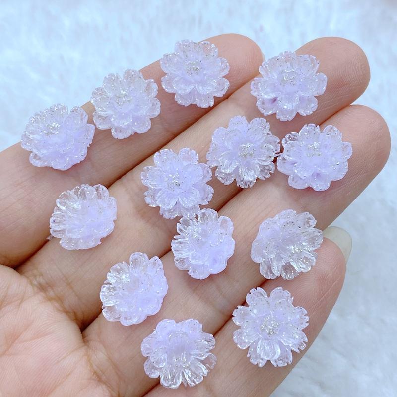 60 Stück neue, niedliche Mini-Nagellacke aus Kunstharz (11 mm), glänzende Cartoon-Blumen, flache Rückseite, Verzierungen für Haarschleifen und Accessoires
