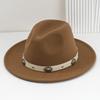 Unisex Felt Denim Wide Brim Hat With Leather Flower Print Belt Festive Occasions