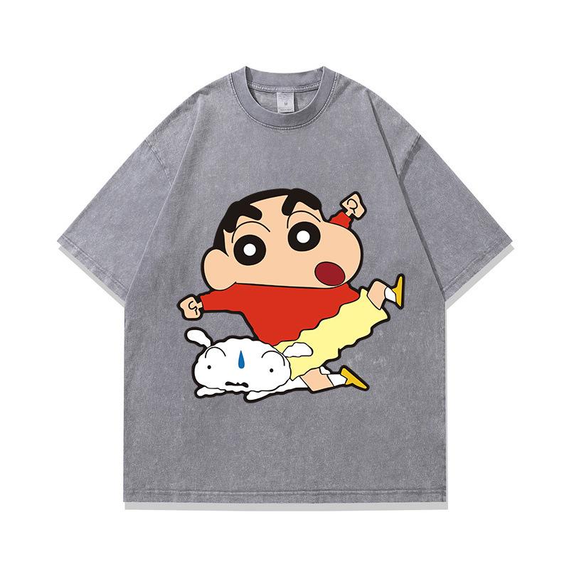 Tide Brand American Retro Fried Color Old Short-Sleeved T-Shirt Japanese Animation Printing Multi-Color Heavy Cotton Half-Sleeve