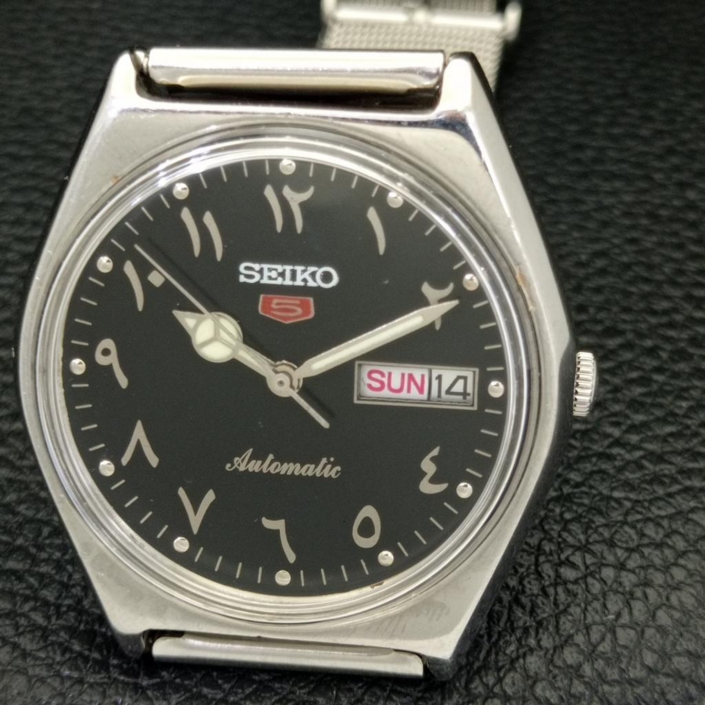 VINTAGE SEIKO 5 AUTOMATIC JAPAN 6309A MENS ARABIC BLACK DIAL WATCH A701319-5 R206a-a701319