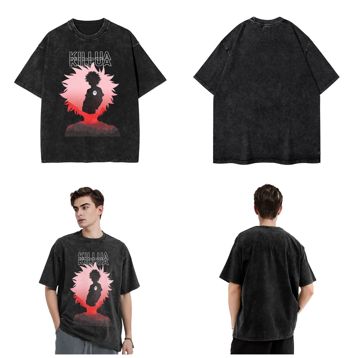 Hunters X Hunters Killua Zoldyck TShirts Vintage Washed Cotton T Shirts Casual Short Sleeve Oversized  Tees Men Women Clothing S