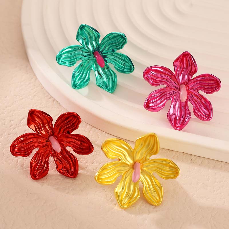 Exaggerated Colorful Flower Open Ring for Women Fashion Design Geometric Adjustable Personality Finger Rings Jewelry Accessories