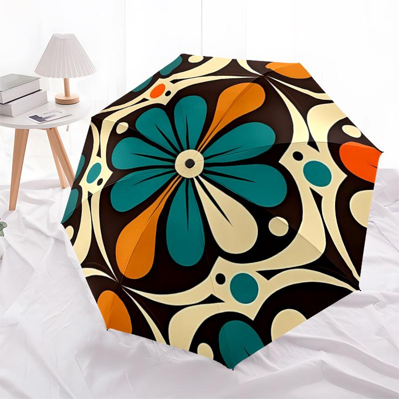 1pc Symmetry Floral Pattern Automatic Folding Umbrella - Design, Durable Iron Frame for Travel, Outdoor, Beach Fashion Accessory a0920038