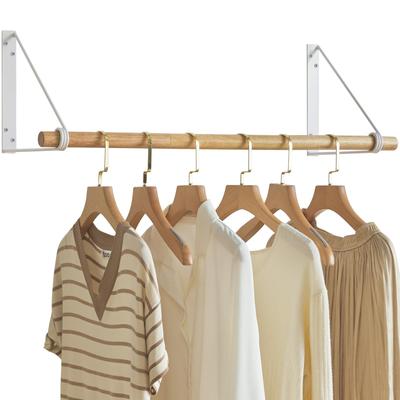 IBUYKE Wooden Hanger 80cm Pipe Clothes Easy 30kg Weight Multipurpose Hanging Stylish White with Wood Finish Rack, Wide, Antique-Style Rack,