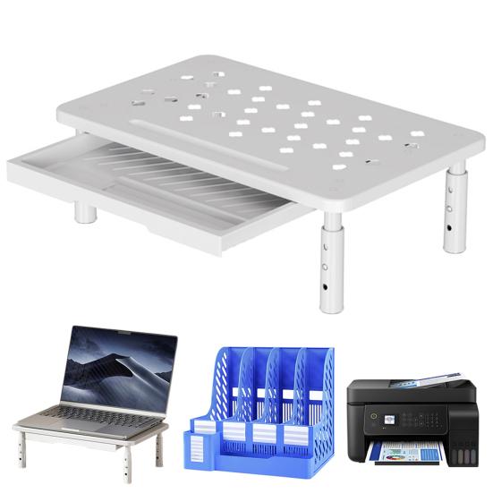 Computer Monitor Riser Cold-Rolled Steel Ventilated Monitor Stand with Drawer 3-Level Height Adjustment Laptop Stand for Home Office
