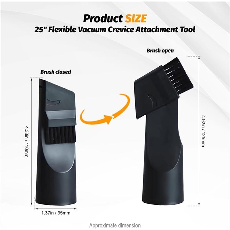 A65T-Universal 25" Long Flexible Crevice Tool With Removable Brush Head For All 1-1/4 In Or 1-3/8 In Vacuum Attachments