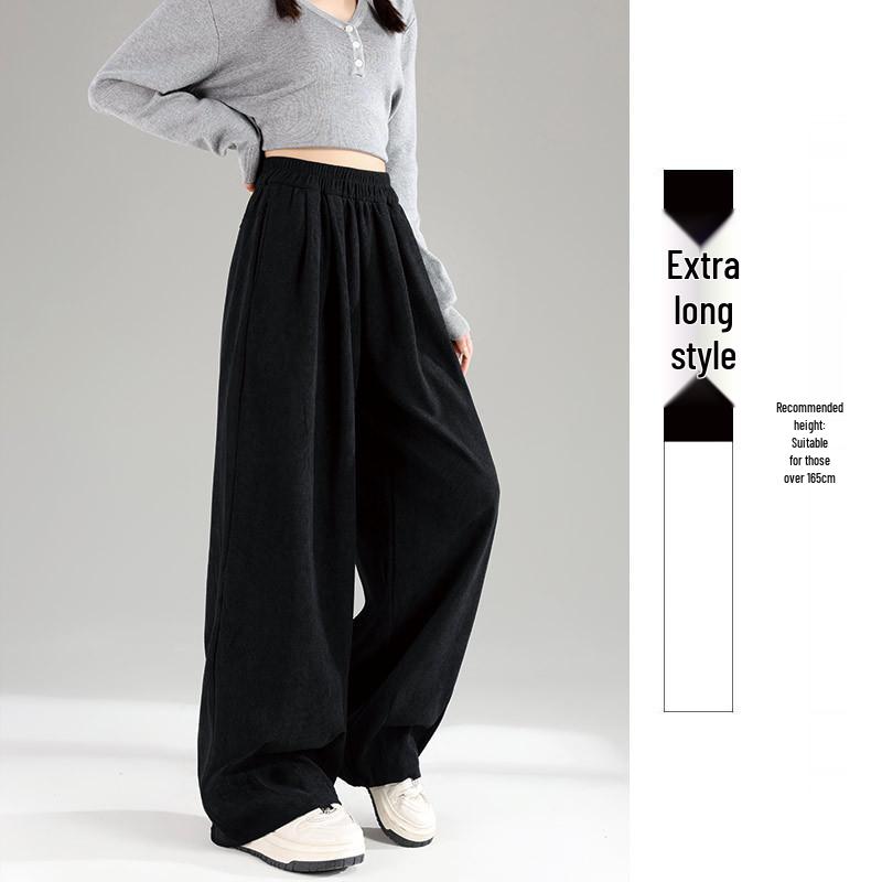 2025 Autumn/Winter European Cotton Velvet Wide-Leg High-Waist Drape Pants for Women