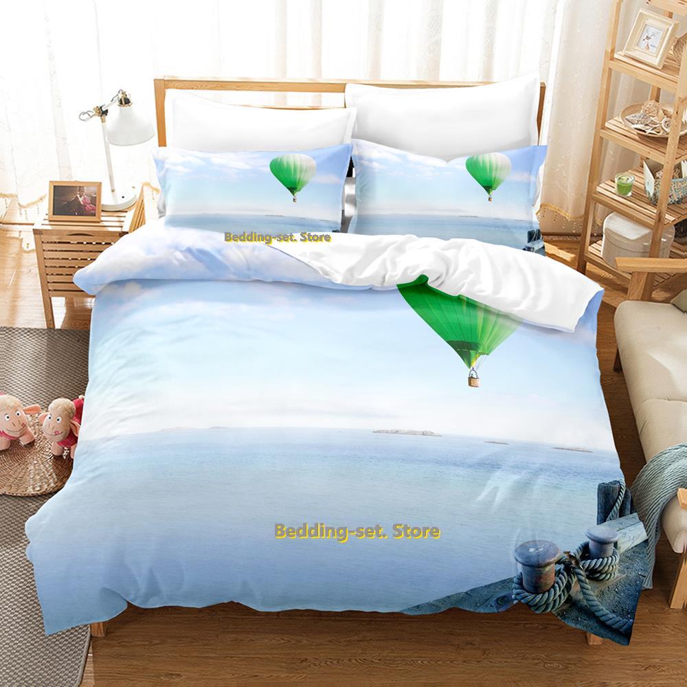Comforter Air Balloon Bedding Set Single Twin Full Queen King Size Bed Set Adult Kid Bedroom Three-Piece Suits 3D Anime Bed Sheet