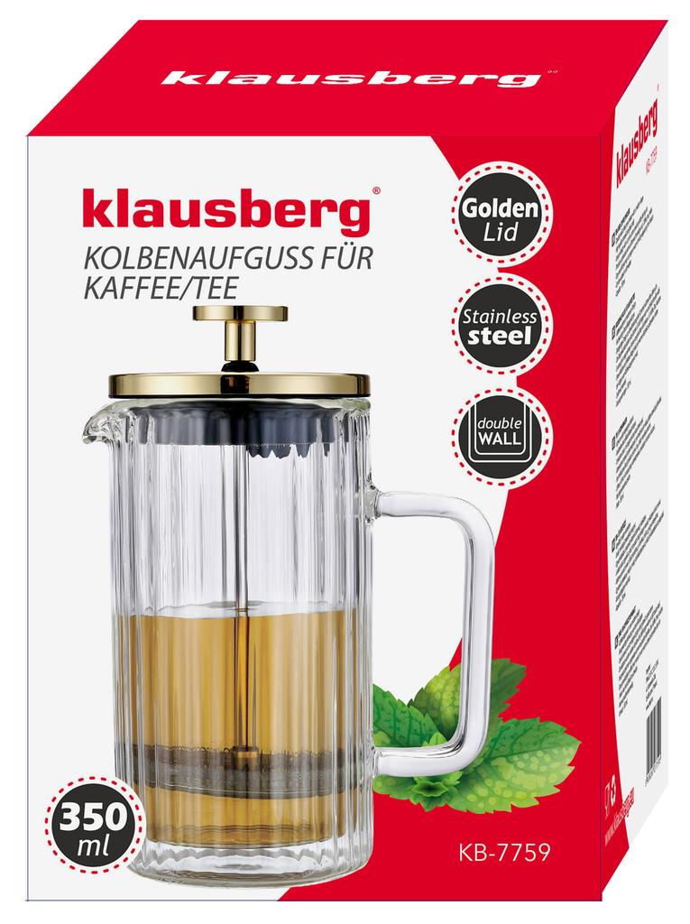 Zaparzacz do kawy herbaty szklany 350ml French Press złoty KLAUSBERG KB-7759