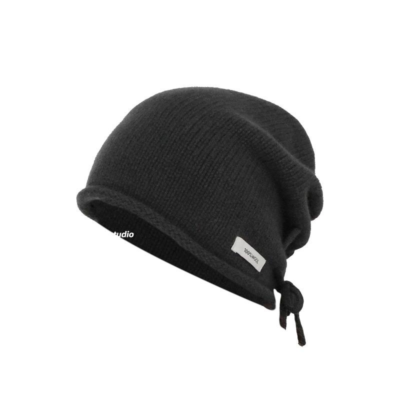 

Вязаная шапка-бини из чистой шерсти на кулиске для мужчин и женщин, теплая и универсальная, для осени и зимы One size