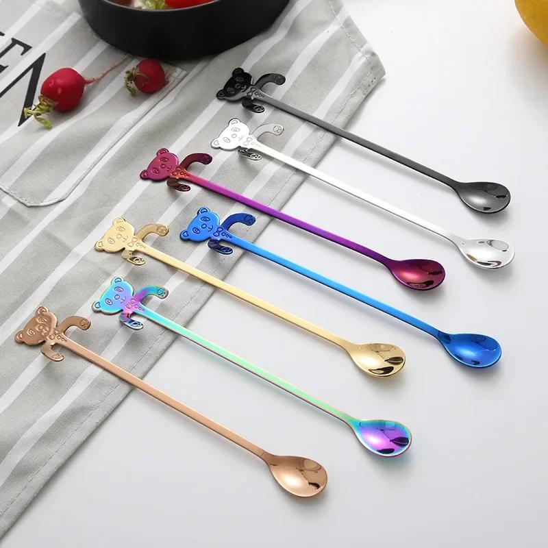 Kitchen Fashion Tableware Cute Panda Spoon Long Handle Spoons Coffee Companion Dessert Mental Honey Spoon Kitchen Accessories