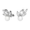 Swarovski Louison Pearl leaf shape synthetic cubic zirconia rhodium plated imitation crystal imitation pearl earrings women's silver 5627346