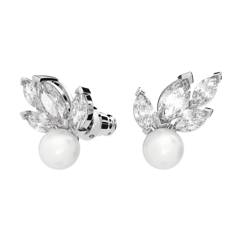 Swarovski Louison Pearl leaf shape synthetic cubic zirconia rhodium plated imitation crystal imitation pearl earrings women's silver 5627346