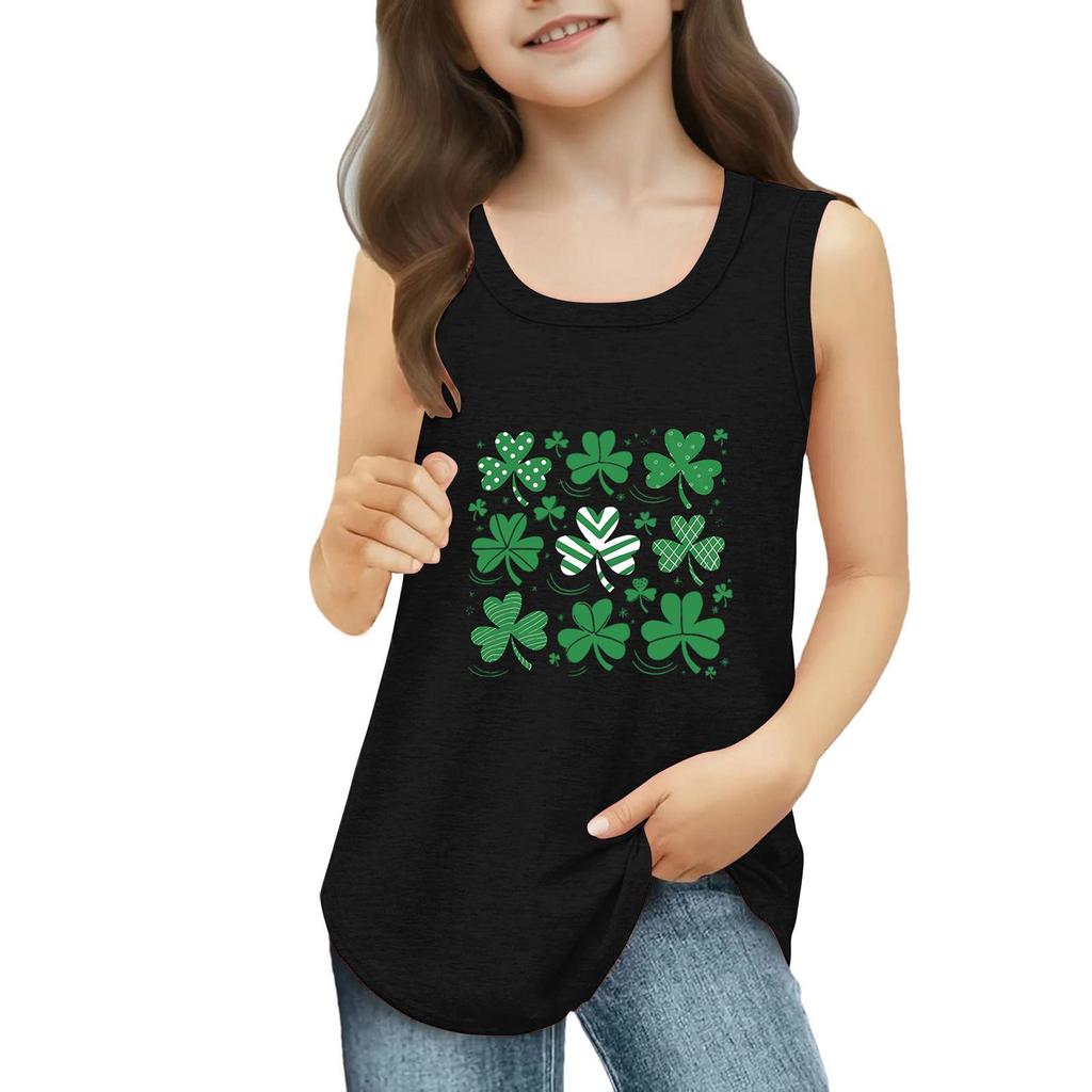 Dziewczęce Koszulki Bez Rękawów na Lato z Okrągłym Dekoltem Top Tank St. dzień Patryka